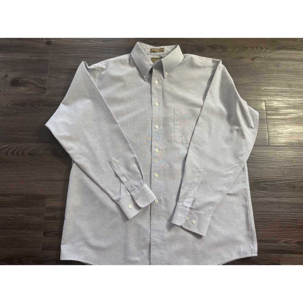 Haggar Mens Wrinkle Free Button Down Shirt Blue White 16.5 34/35 Long Sleeve